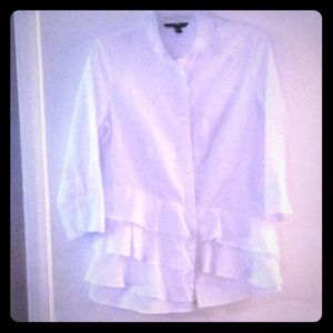 Crisp White CottonCollared Ruffled Bottom Shirt